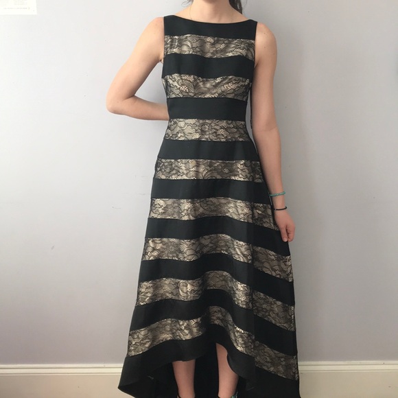 black and gold high low dress